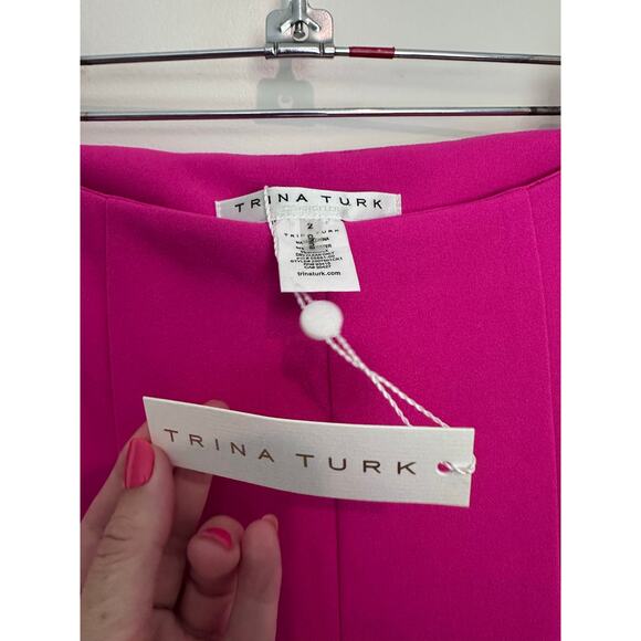 NWT Trina Turk Women sz 2 Carine 2 Pant HOT PINK Workwear Cropped Slit MSRP $248 - Picture 7 of 15